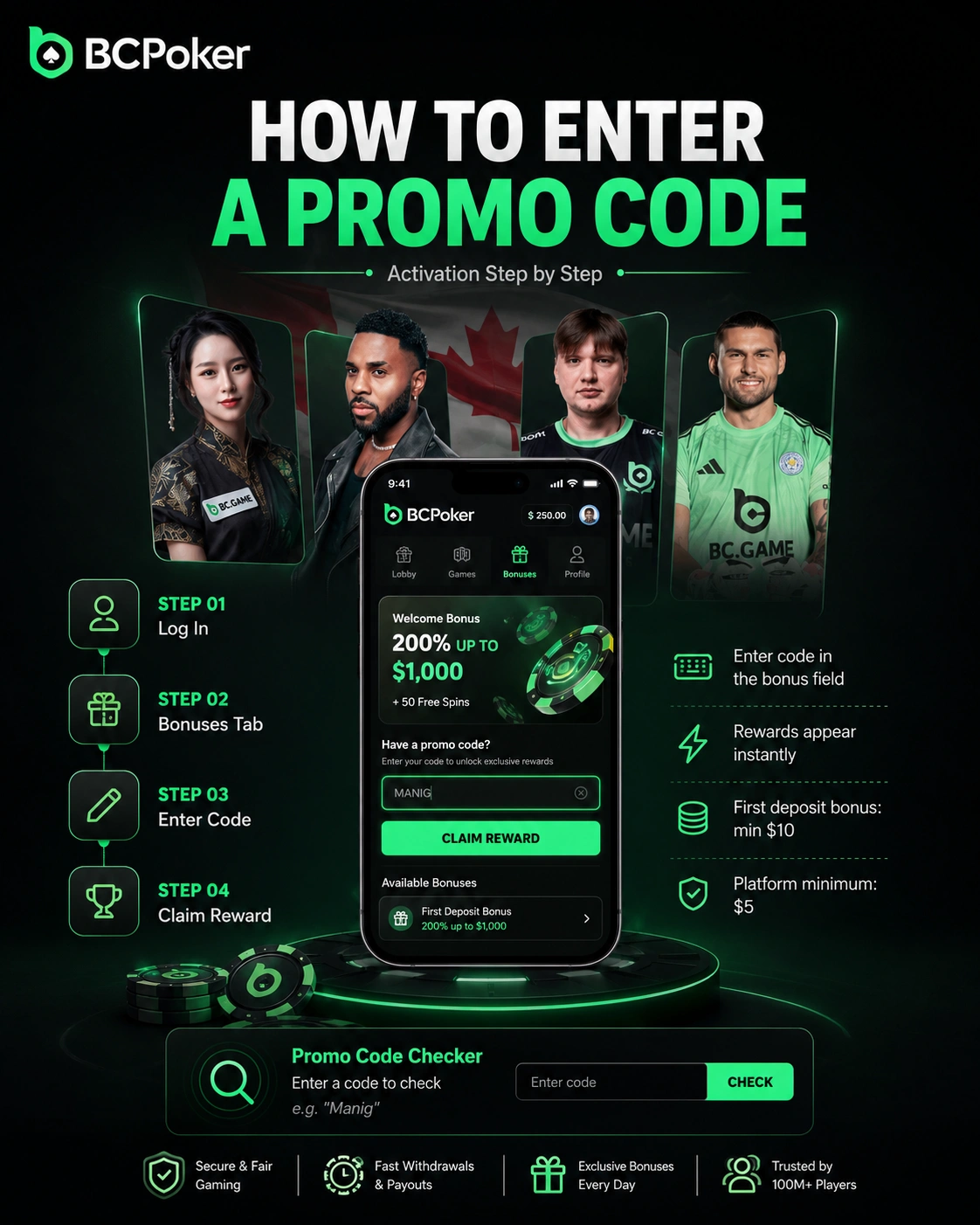 Entering a casino promo code